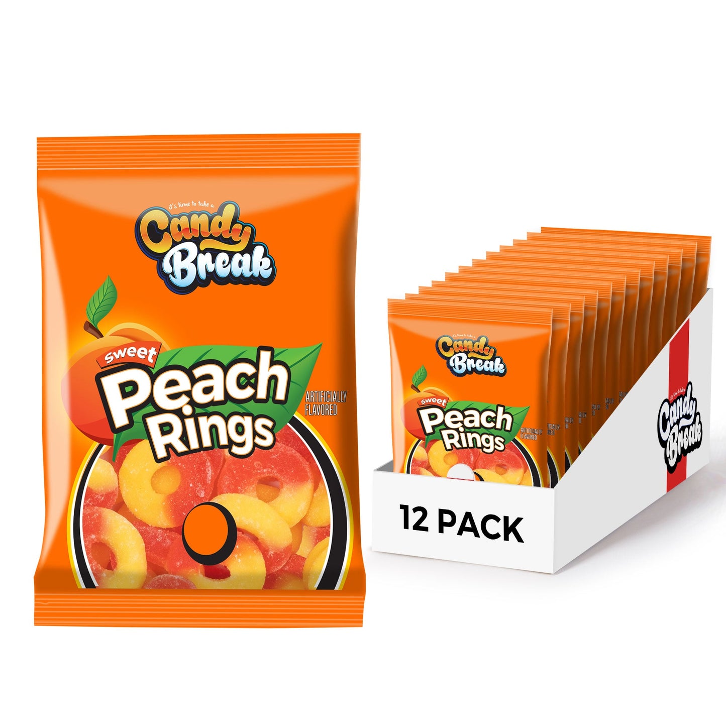 Candy Break Fruity Sweet Peach Rings Gummies - 4 Oz Bags (Pack of 12)