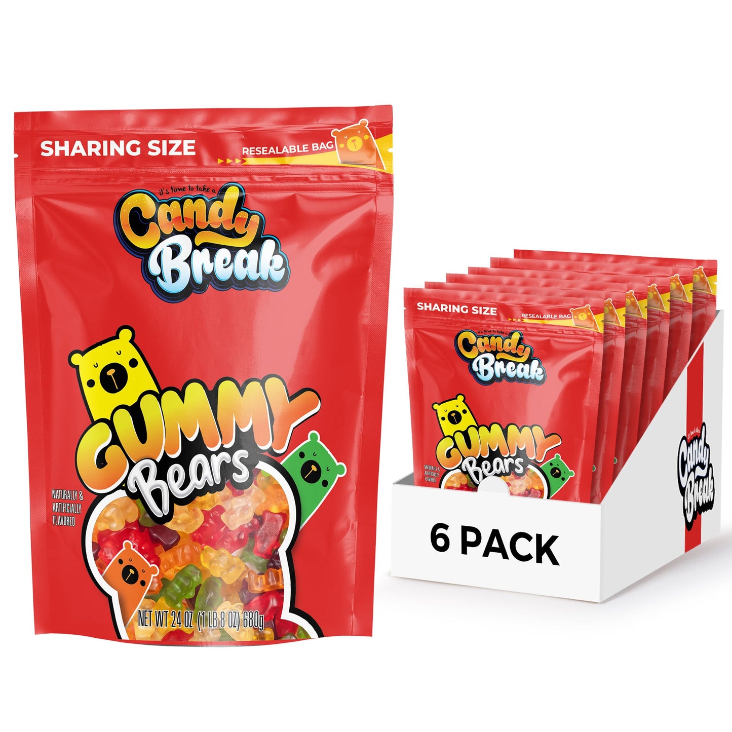 Béir Gúmaí Candy Break - Málaí Pouch In-athshéalaithe Méid Comhroinnte 24 unsa (Pacáiste de 6)