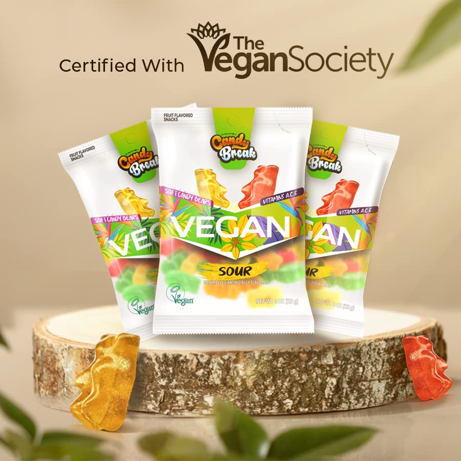 Candy Break Sour Fruit Flavored Vegan Soft Candy - 4 Oz Bags (Pack of 12)