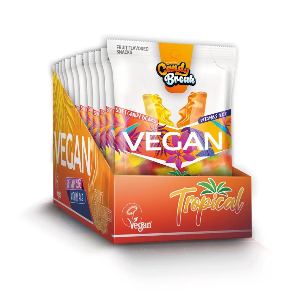 Candy Break Tropical Flavored Vegan Soft Candy - 4 Oz Bags (Pack of 12)