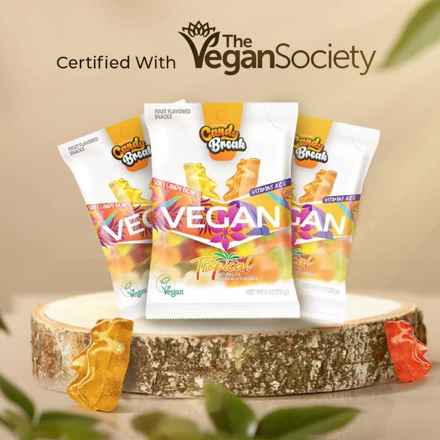 Candy Break Tropical Flavored Vegan Soft Candy - 4 Oz Bags (Pack of 12)
