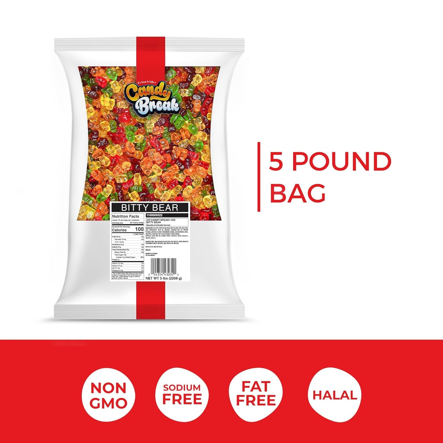 Candy Break Bitty Bear Bulk Gummies - 5 lbs Bag
