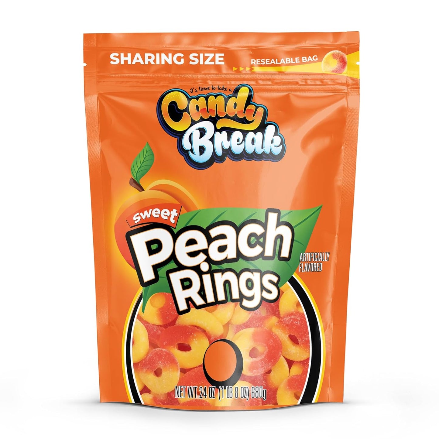Candy Break Fruity Sweet Peach Rings Gummy Candy - 24 Oz Share Size Resealable Bags (Pack of 6)