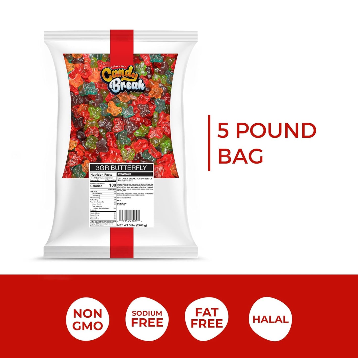 Candy Break Butterfly Bulk Gummies - 5 lbs Bag