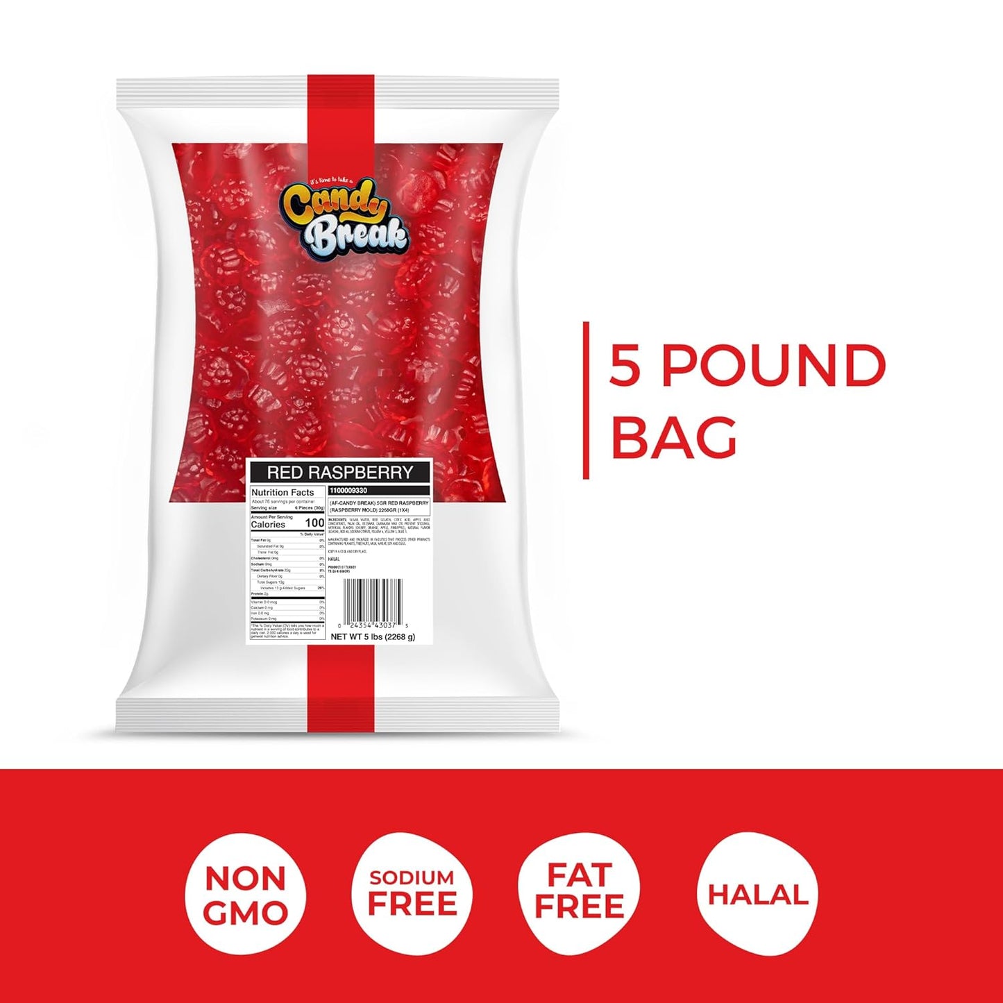 Candy Break Red Raspberry Bulk Gummies - 5 lbs Bag