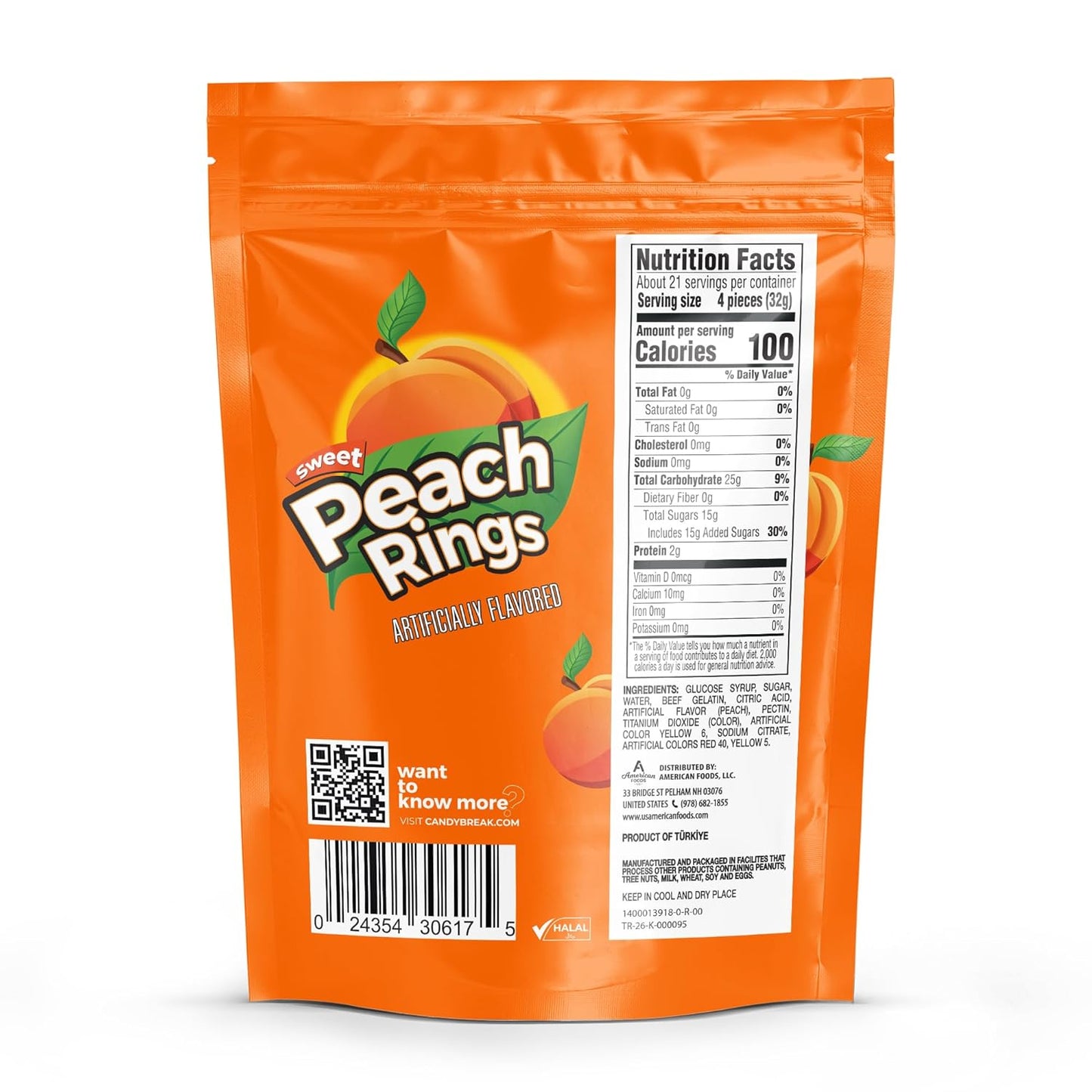 Candy Break Fruity Sweet Peach Rings Gummy Candy - 24 Oz Share Size Resealable Bags (Pack of 6)