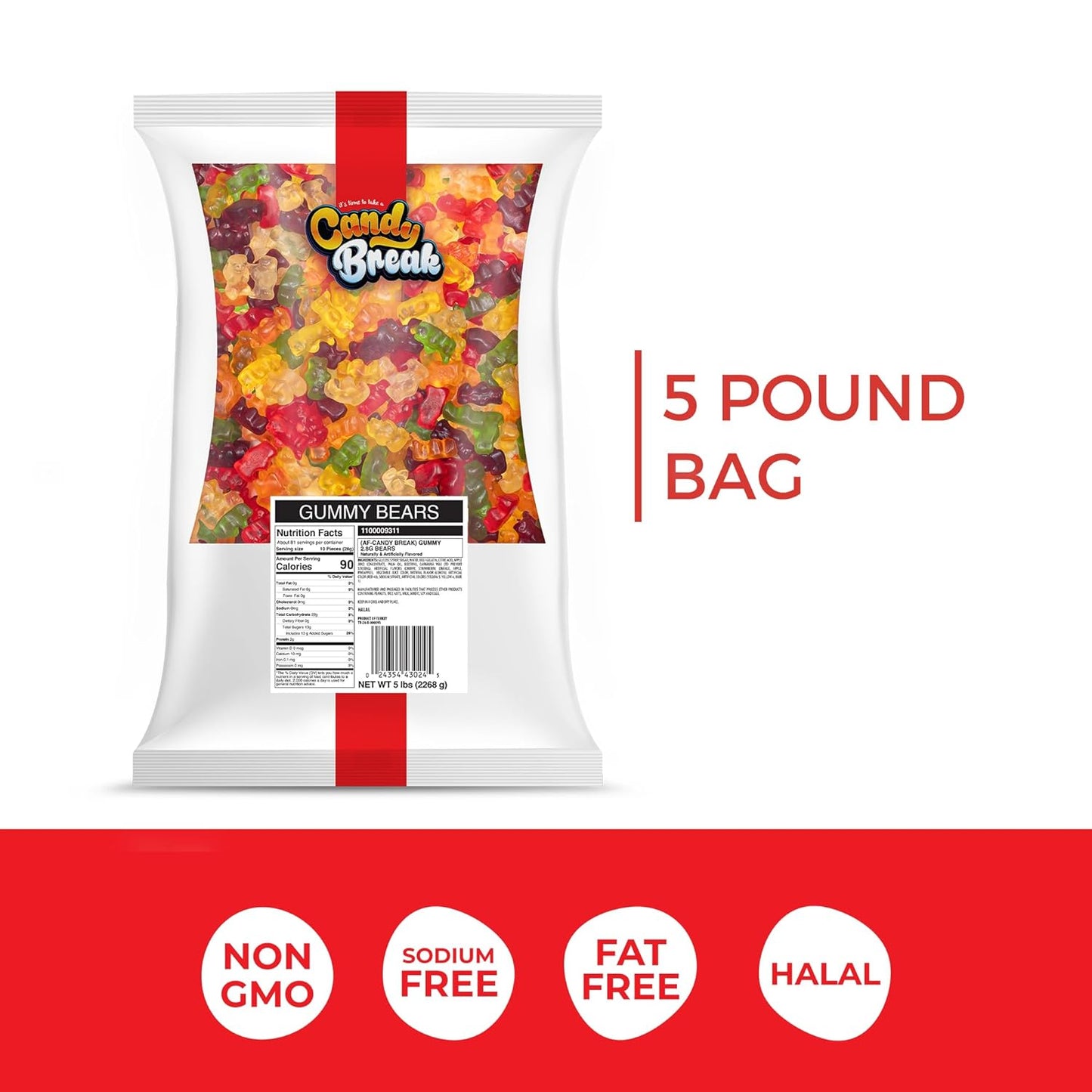 Candy Break 6 Flavor Gummy Bear - 5 lbs Bag