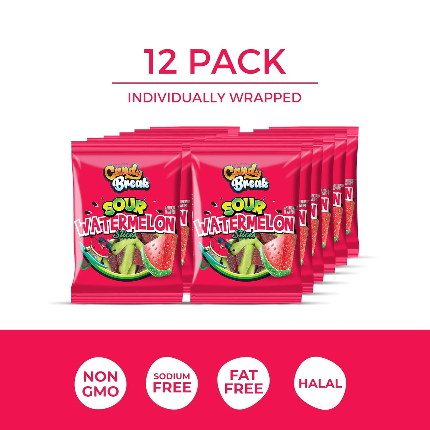 Candy Break Sour Watermelon Slices Gummies - 4 Oz Bags (Pack of 12)