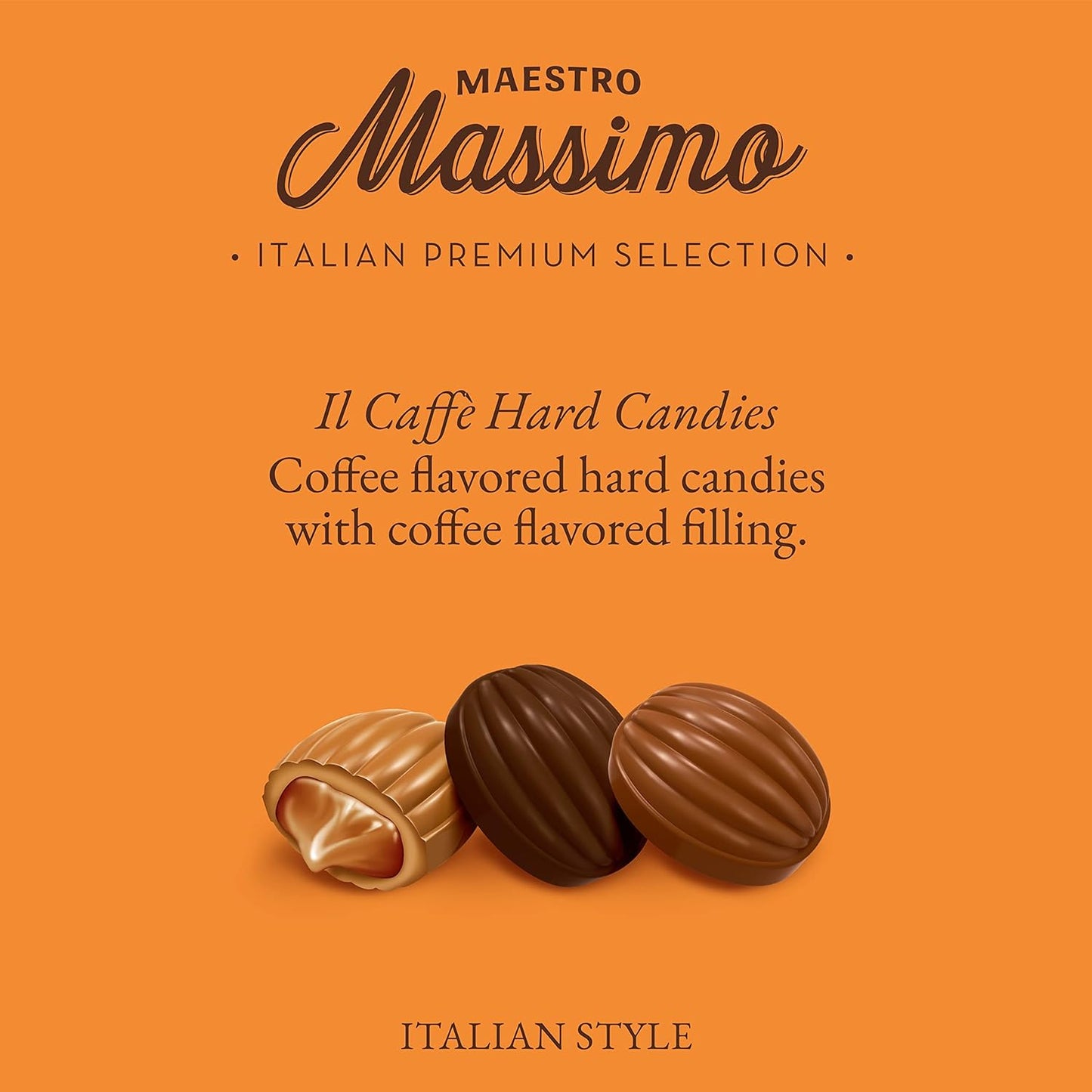 Maestro Massimo Center Filled Hard Coffee Candy, Individually Wrapped, Macchiato, Espresso, Cappuccino Flavored Caffeine Candies