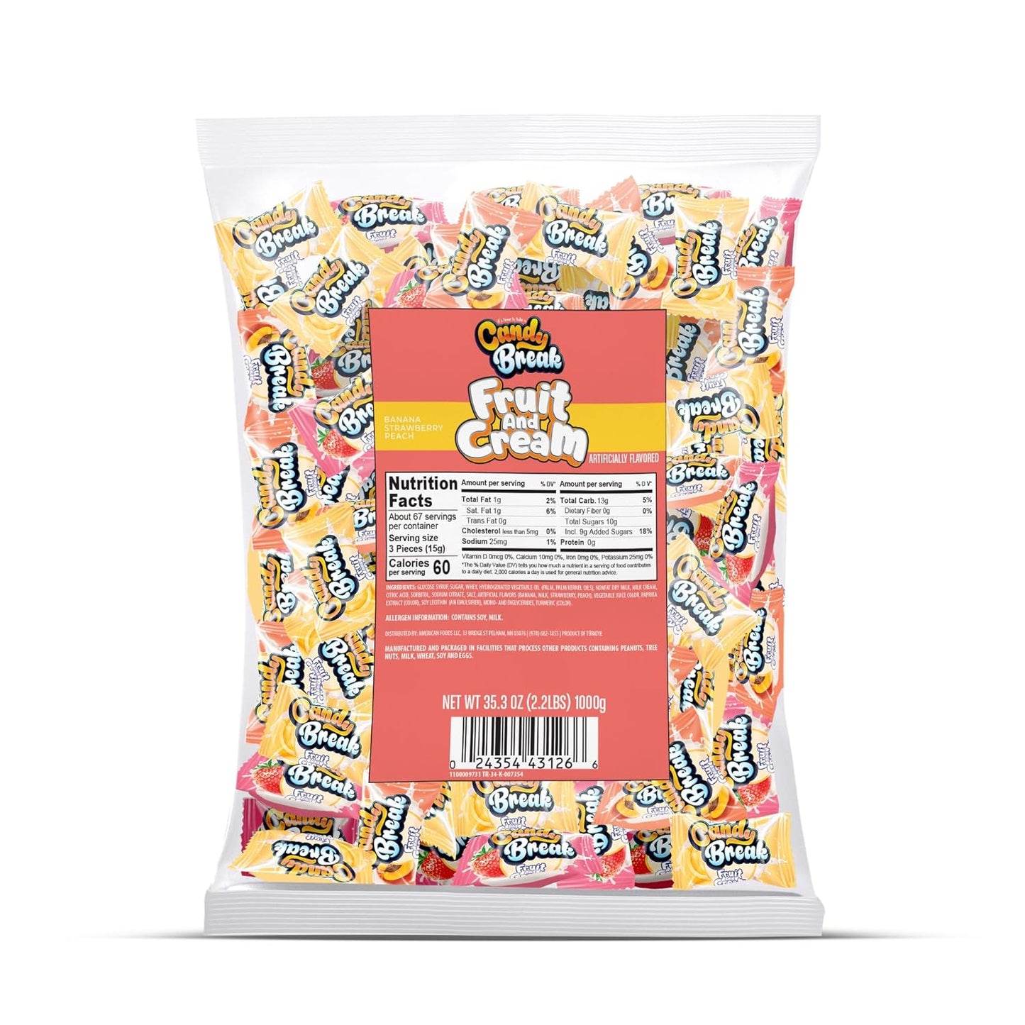 Candy Break Fruit and Cream - Center Filled Creamy Hard Candy - 2.2 lbs Bag