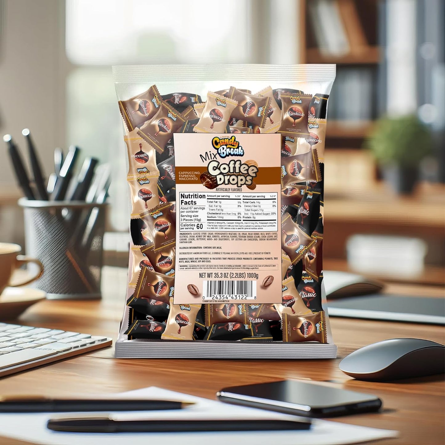 Candy Break Mix Coffee Drops - Center Filled Hard Coffee Candy - 2.2 lbs Bag