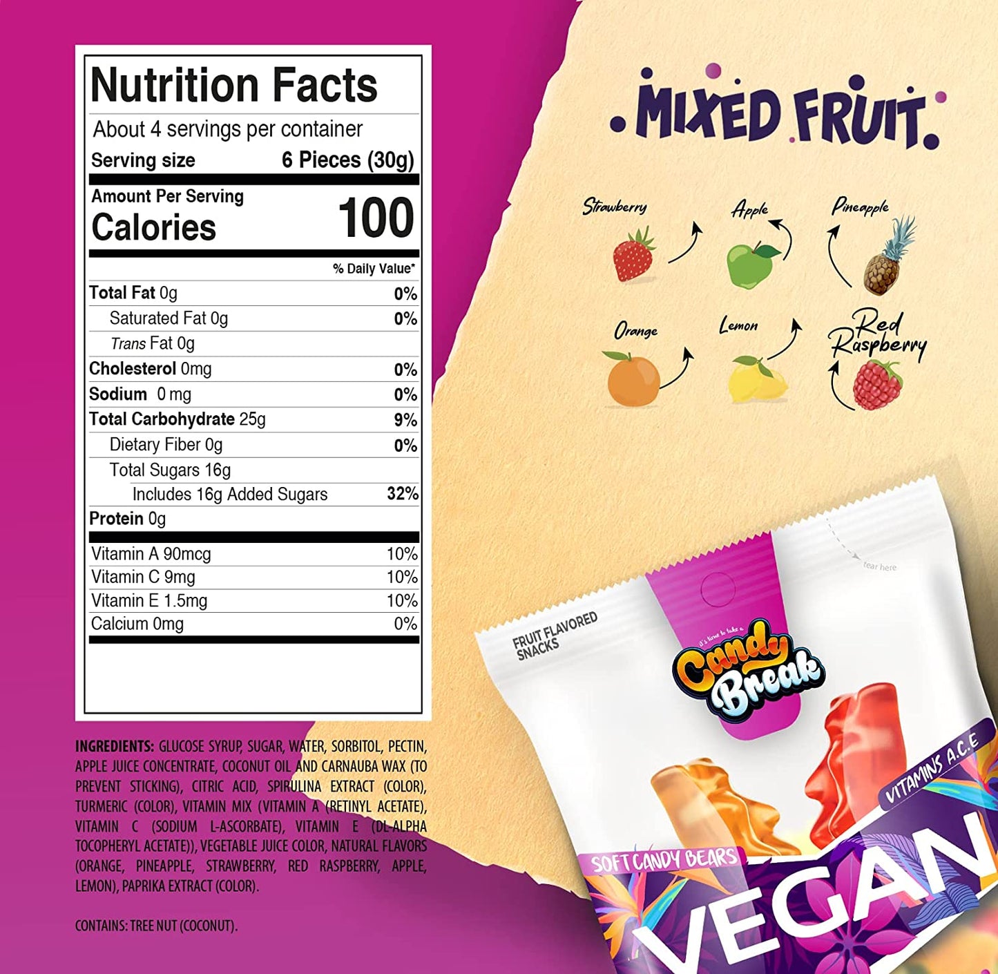 Candy Break Mixed Fruit Flavored Vegan Soft Candy - 4 Oz Bags (Pack of 12)