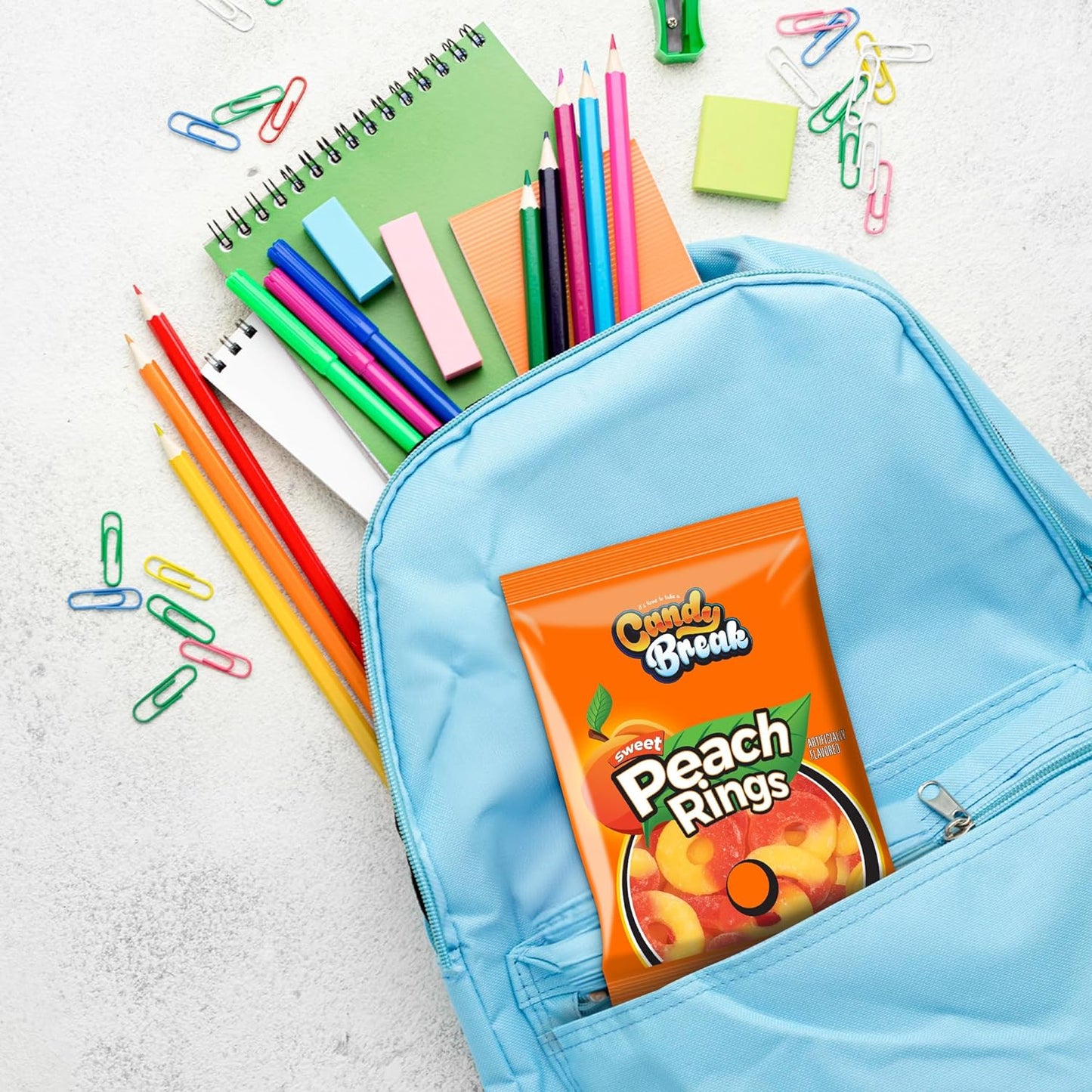 Candy Break Fruity Sweet Peach Rings Gummies - 4 Oz Bags (Pack of 12)