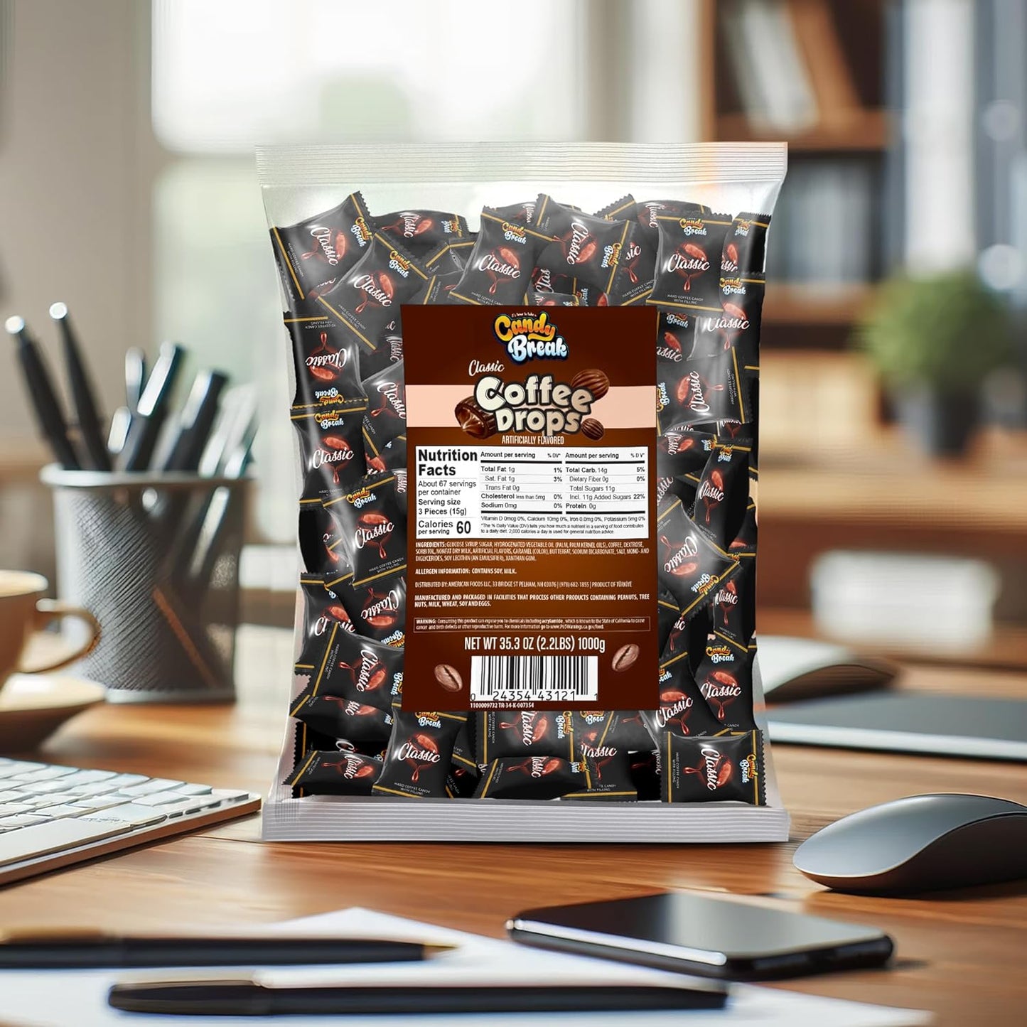 Candy Break Classic Coffee Drops - Center FIlled Hard Coffee Candy - 2.2 lbs Bag