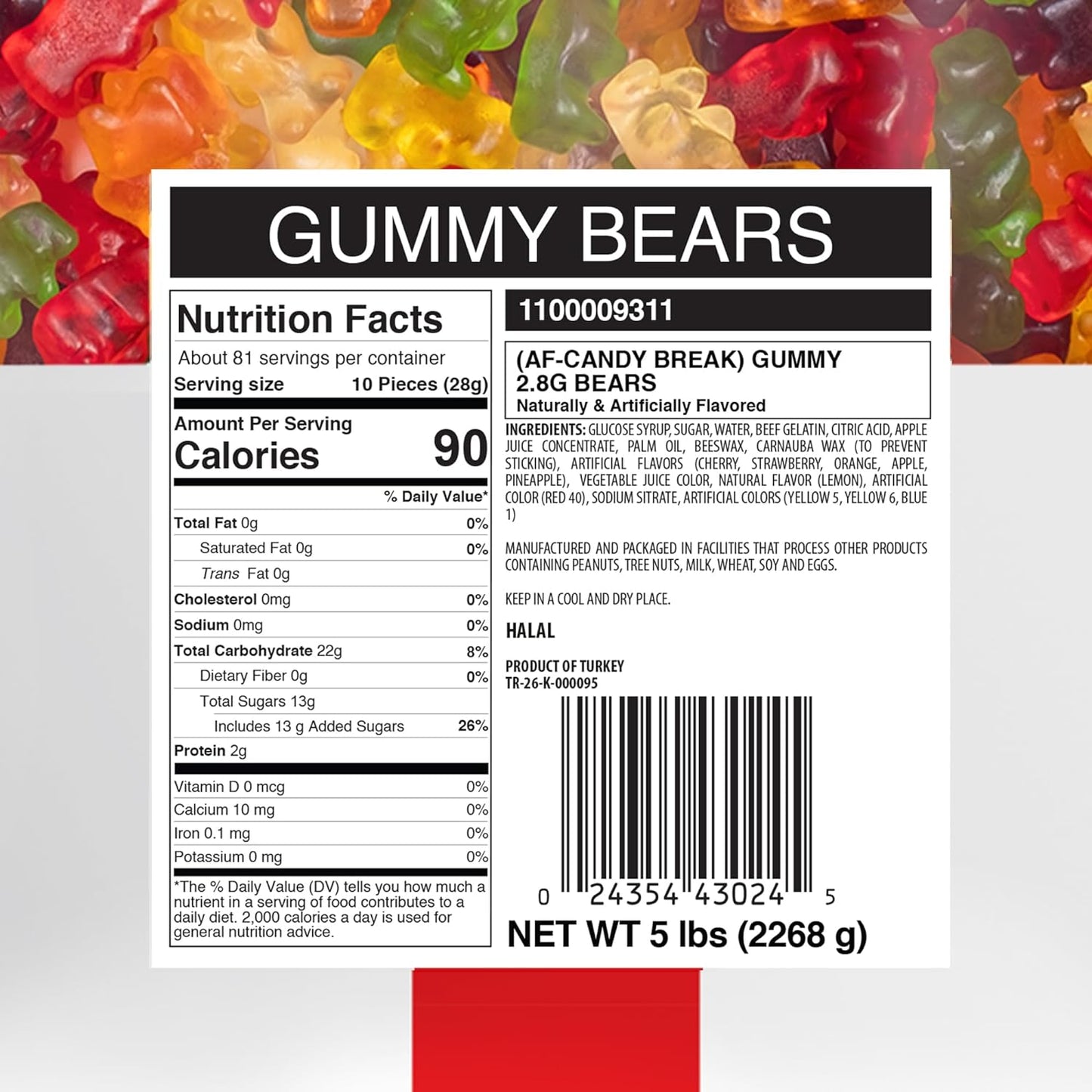 Candy Break 6 Flavor Gummy Bear - 5 lbs Bag