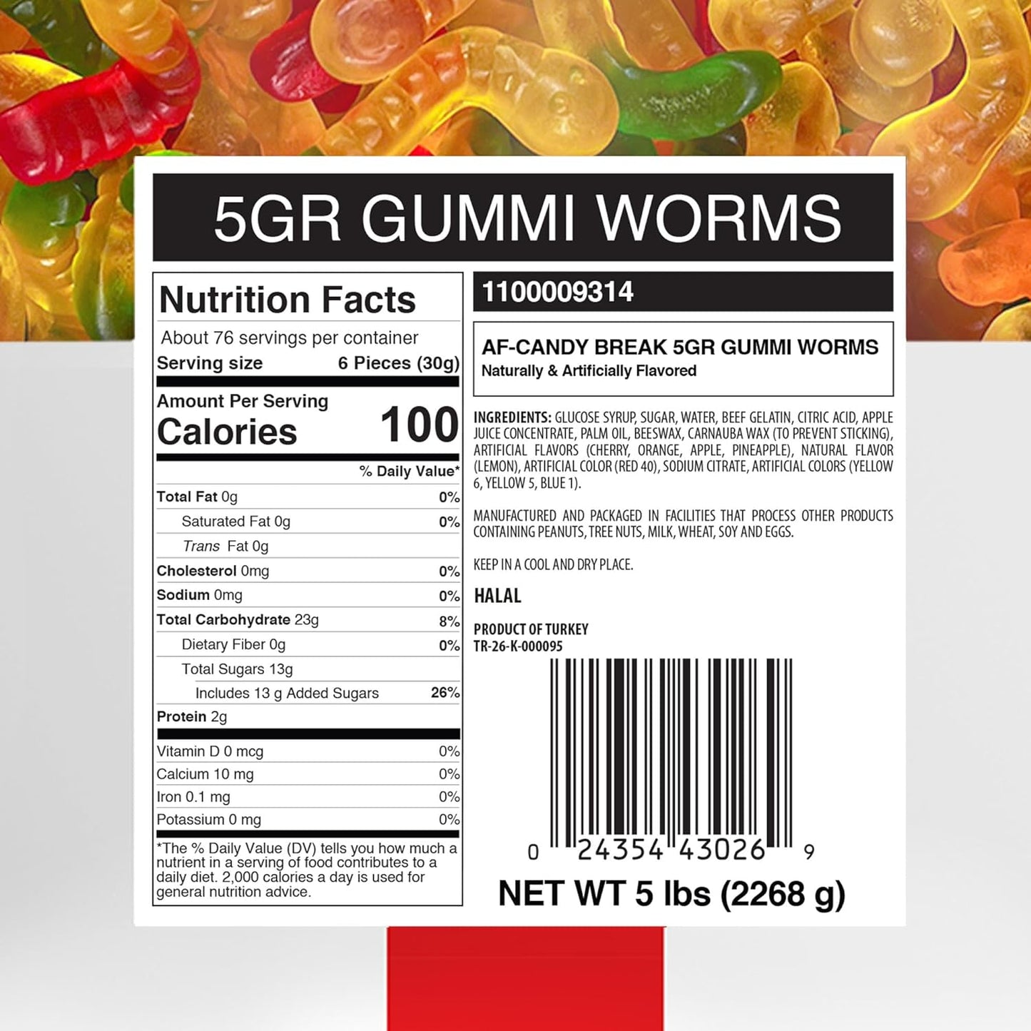 Candy Break Gummy Worms Bulk Gummies - 5 lbs Bag