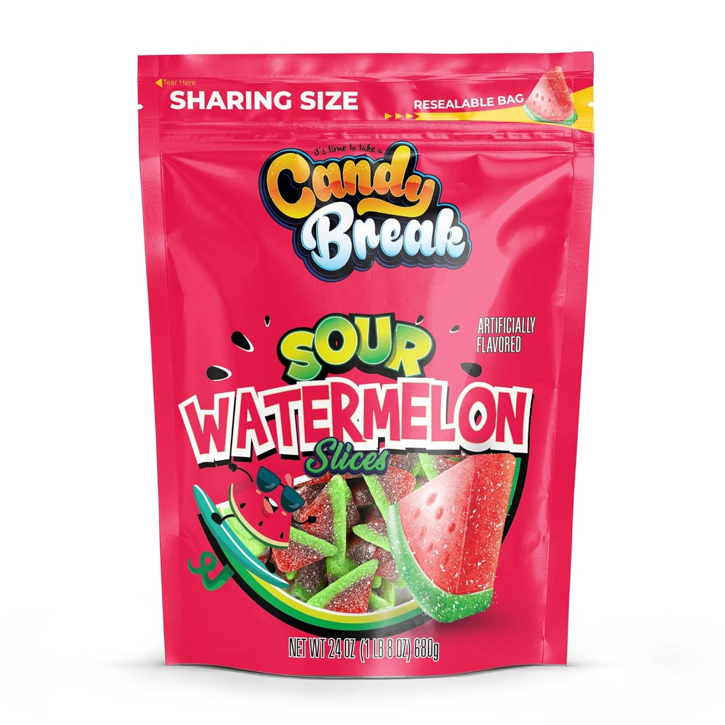 Candy Break Sour Watermelon Slices Gummy Candy - 24 Oz Share Size Resealable Bags (Pack of 6)