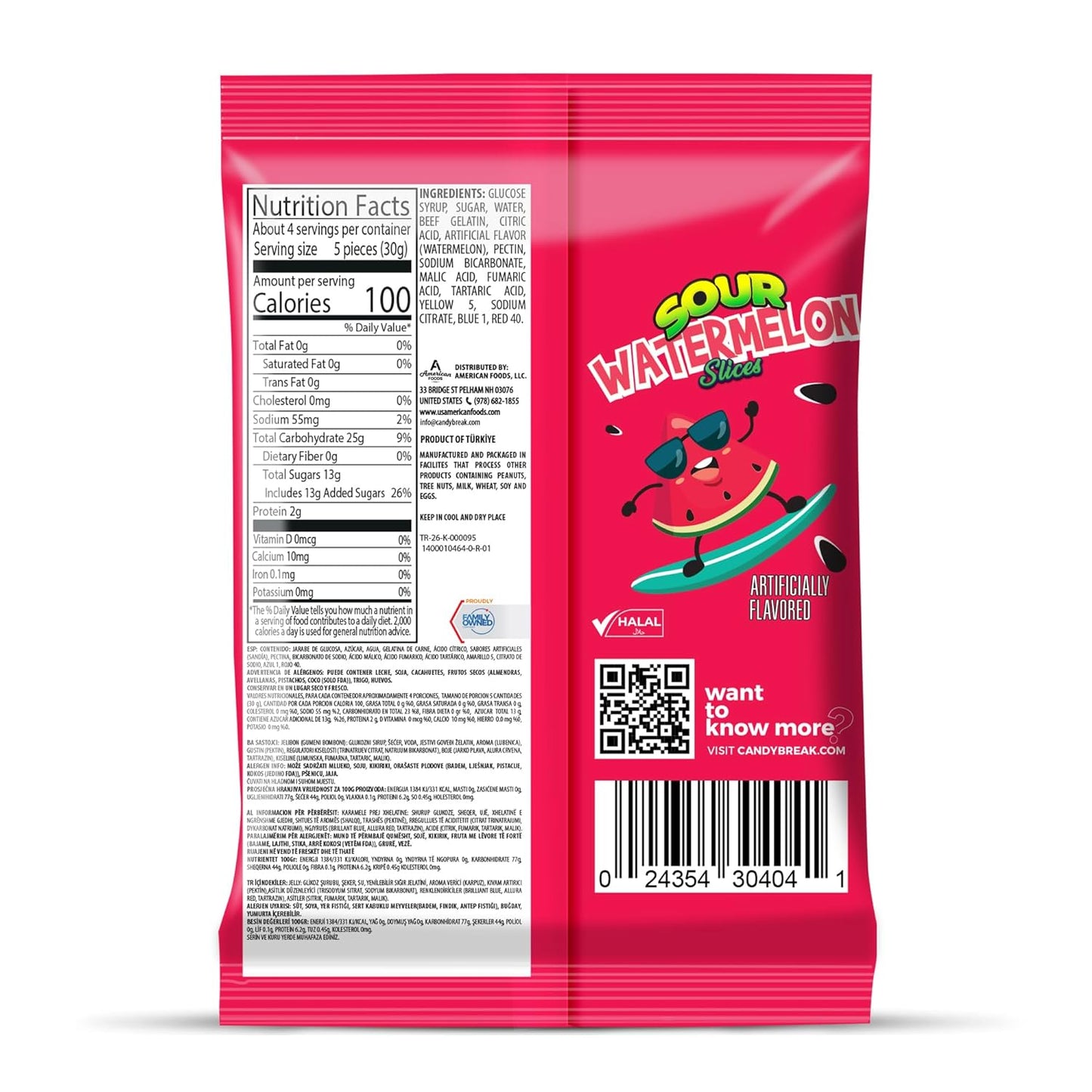 Candy Break Sour Watermelon Slices Gummies - 4 Oz Bags (Pack of 12)