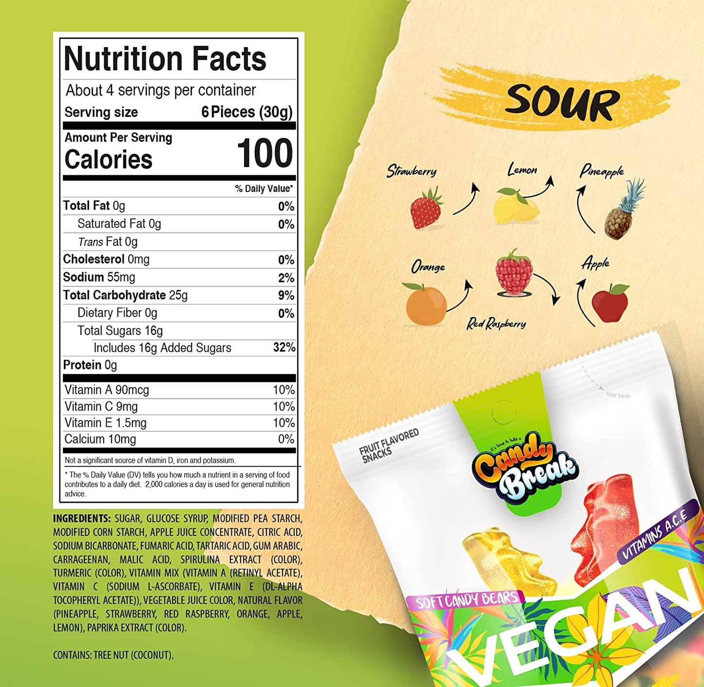 Candy Break Sour Fruit Flavored Vegan Soft Candy - 4 Oz Bags (Pack of 12)