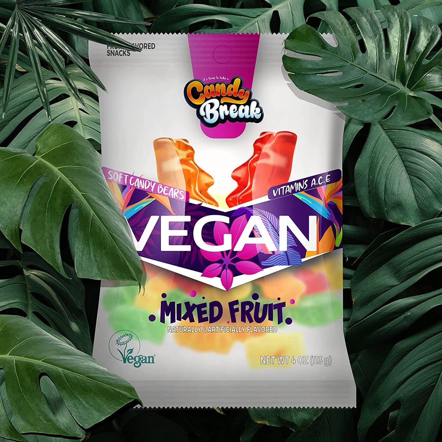 Candy Break Mixed Fruit Flavored Vegan Soft Candy - 4 Oz Bags (Pack of 12)