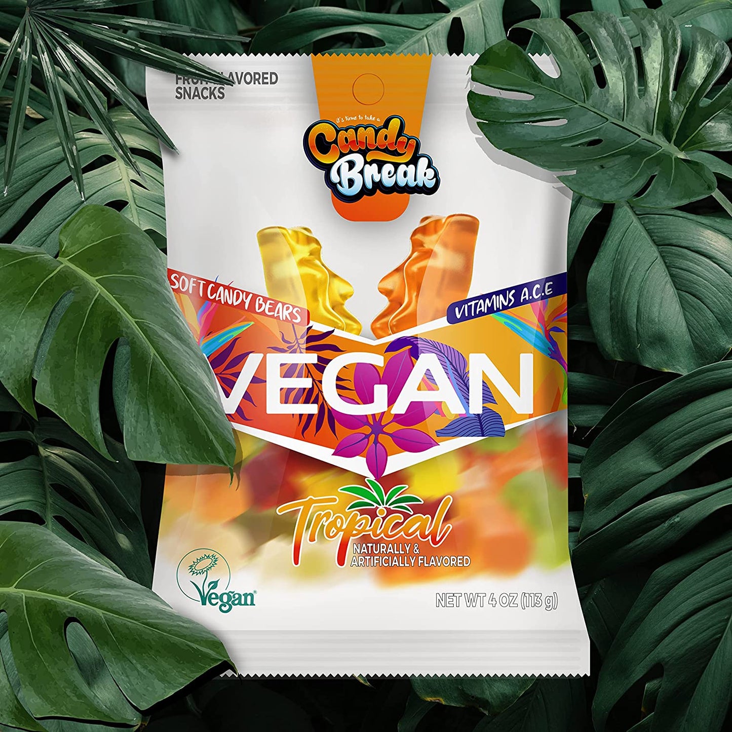 Candy Break Tropical Flavored Vegan Soft Candy - 4 Oz Bags (Pack of 12)