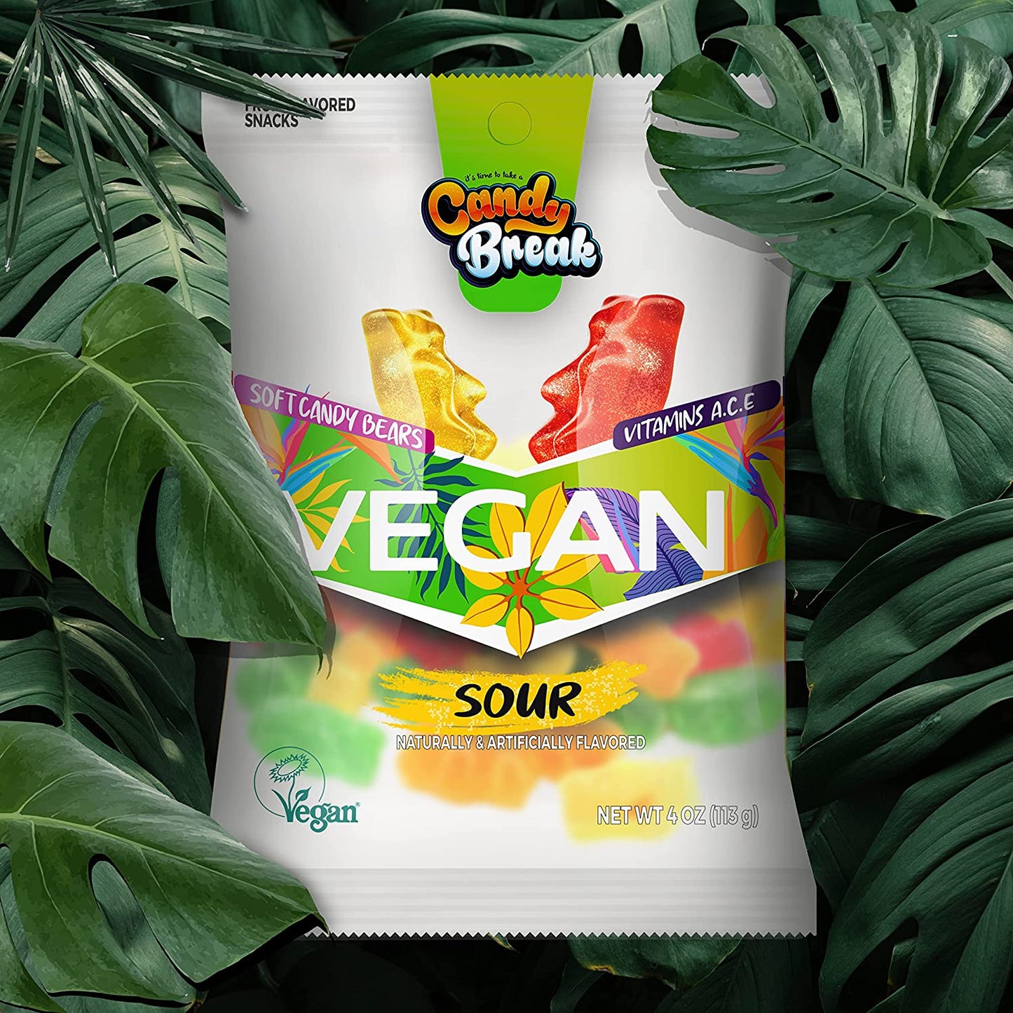Candy Break Sour Fruit Flavored Vegan Soft Candy - 4 Oz Bags (Pack of 12)