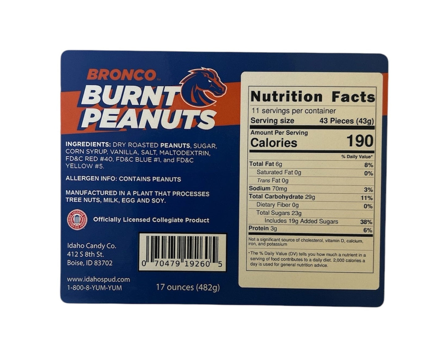 Bronco Burnt Peanuts Candy Tub - 17 Ounces