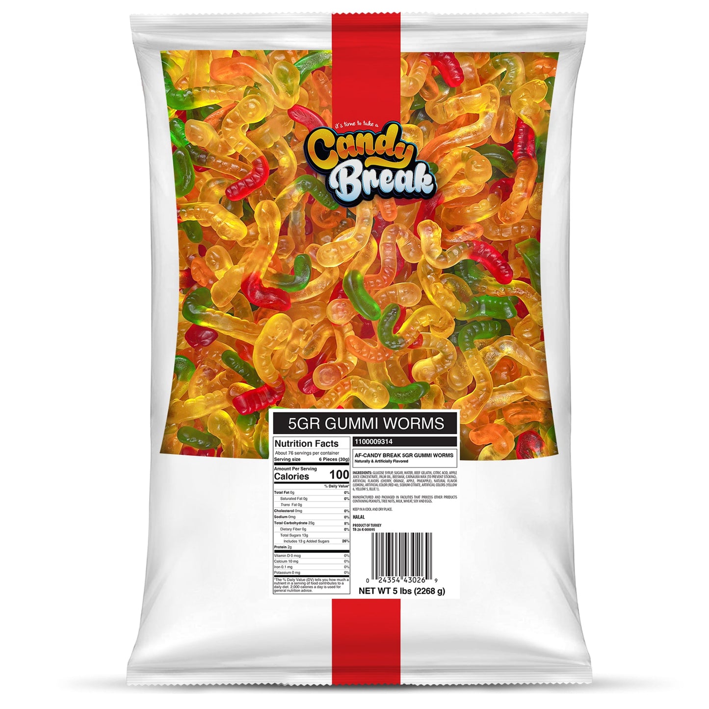 Candy Break Gummy Worms Bulk Gummies - 5 lbs Bag
