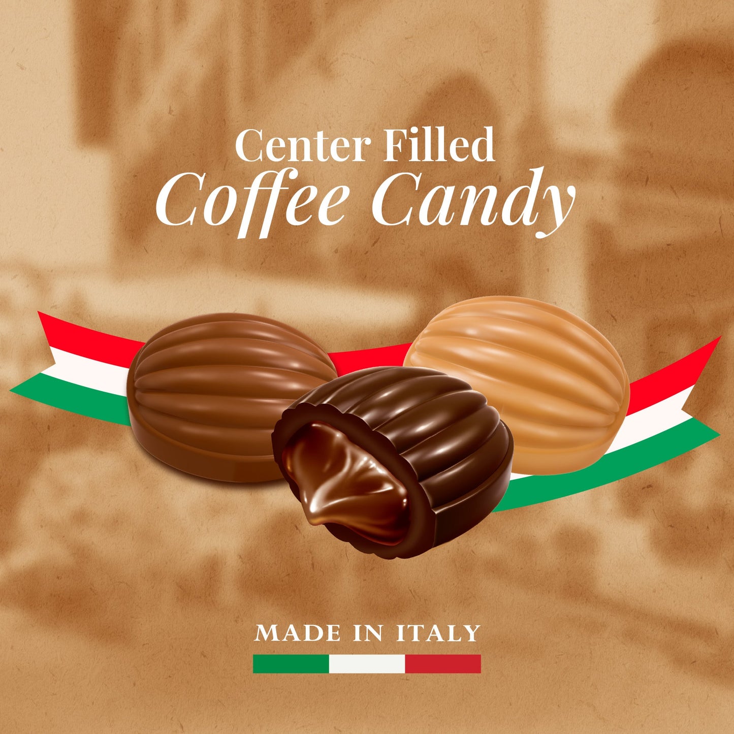 Maestro Massimo Center Filled Hard Coffee Candy, Individually Wrapped, Macchiato, Espresso, Cappuccino Flavored Caffeine Candies