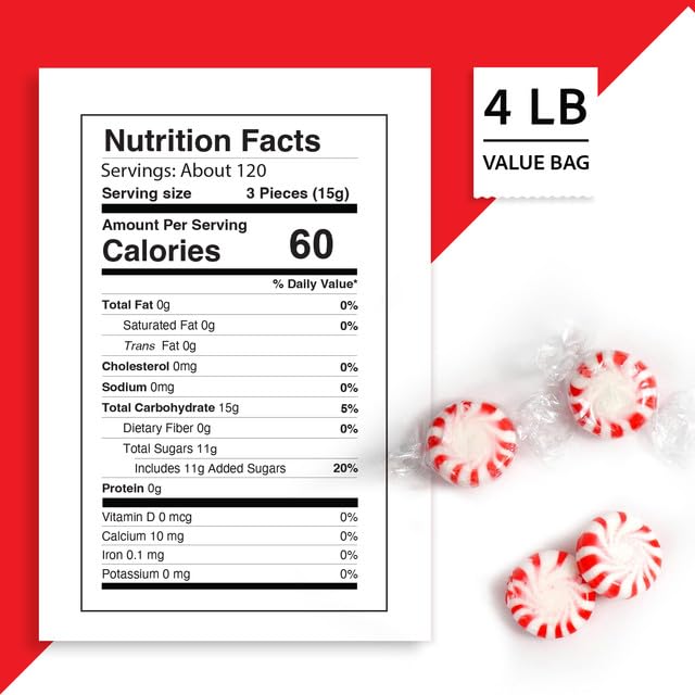 Starlight Peppermint Mints by Arcor - Hard Candy Individually Wrapped, 300 Count in Each Bulk Bag, Sweet Treats for Parties, Holidays & Office, Snacks for Adults & Kids - 4 lbs