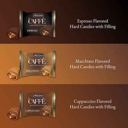 Maestro Massimo Center Filled Hard Coffee Candy, Individually Wrapped, Macchiato, Espresso, Cappuccino Flavored Caffeine Candies