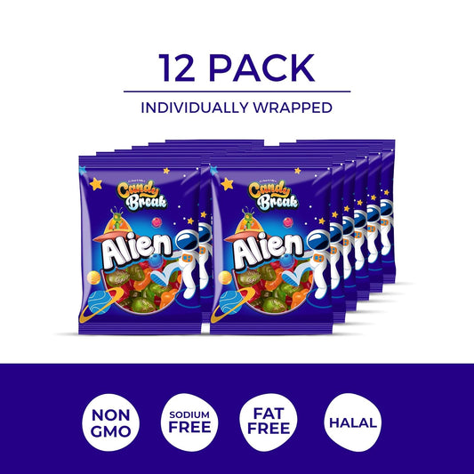 Candy Break Alien Mystery Gummy Candy - Individually Wrapped Share Size 4 Oz Bags (Pack of 12)