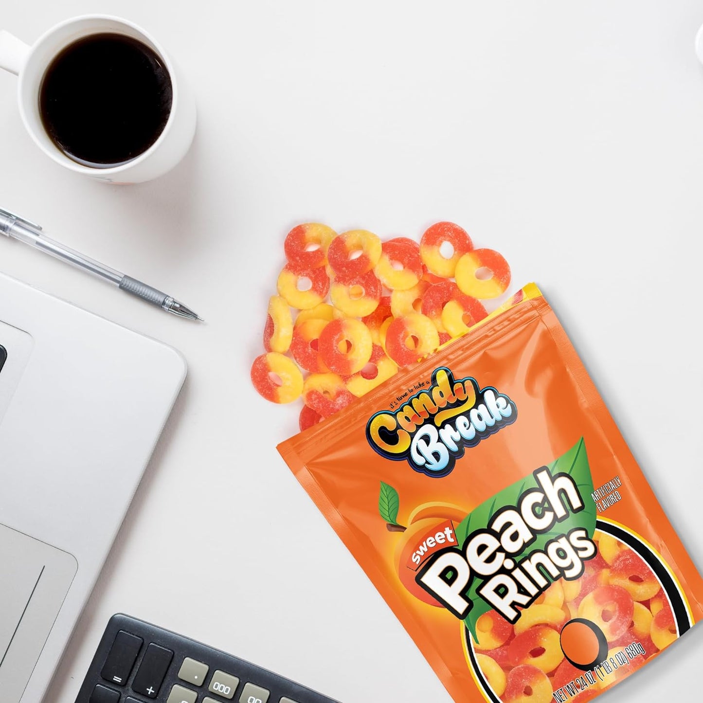 Candy Break Fruity Sweet Peach Rings Gummy Candy - 24 Oz Share Size Resealable Bags (Pack of 6)