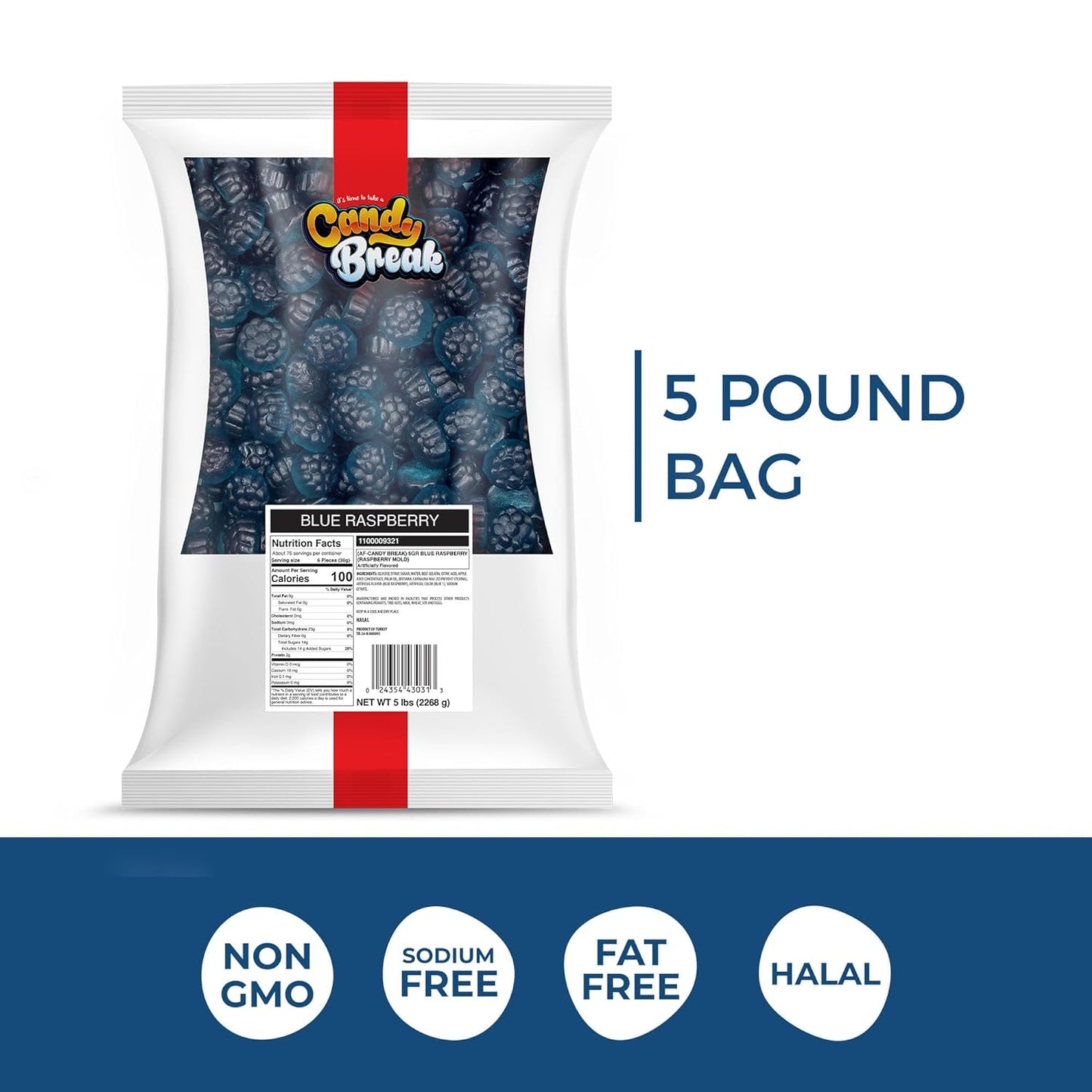 Candy Break Blue Raspberry Bulk Gummies - 5 lbs Bag