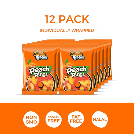 Candy Break Fruity Sweet Peach Rings Gummies - 4 Oz Bags (Pack of 12)
