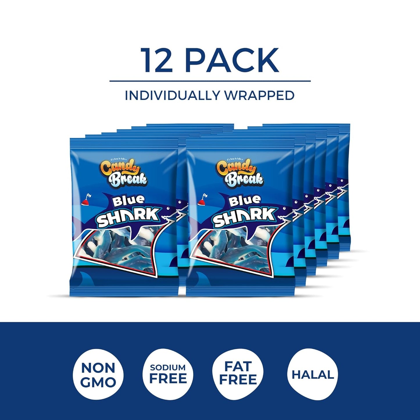 Candy Break Blue Sharks Gummies - 4 Oz Bags (Pack of 12)