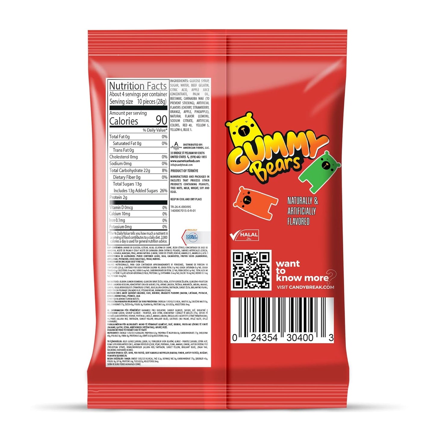 Candy Break 6 Flavor Assorted Gummy Bears - 4 Oz Bags (Pack of 12)