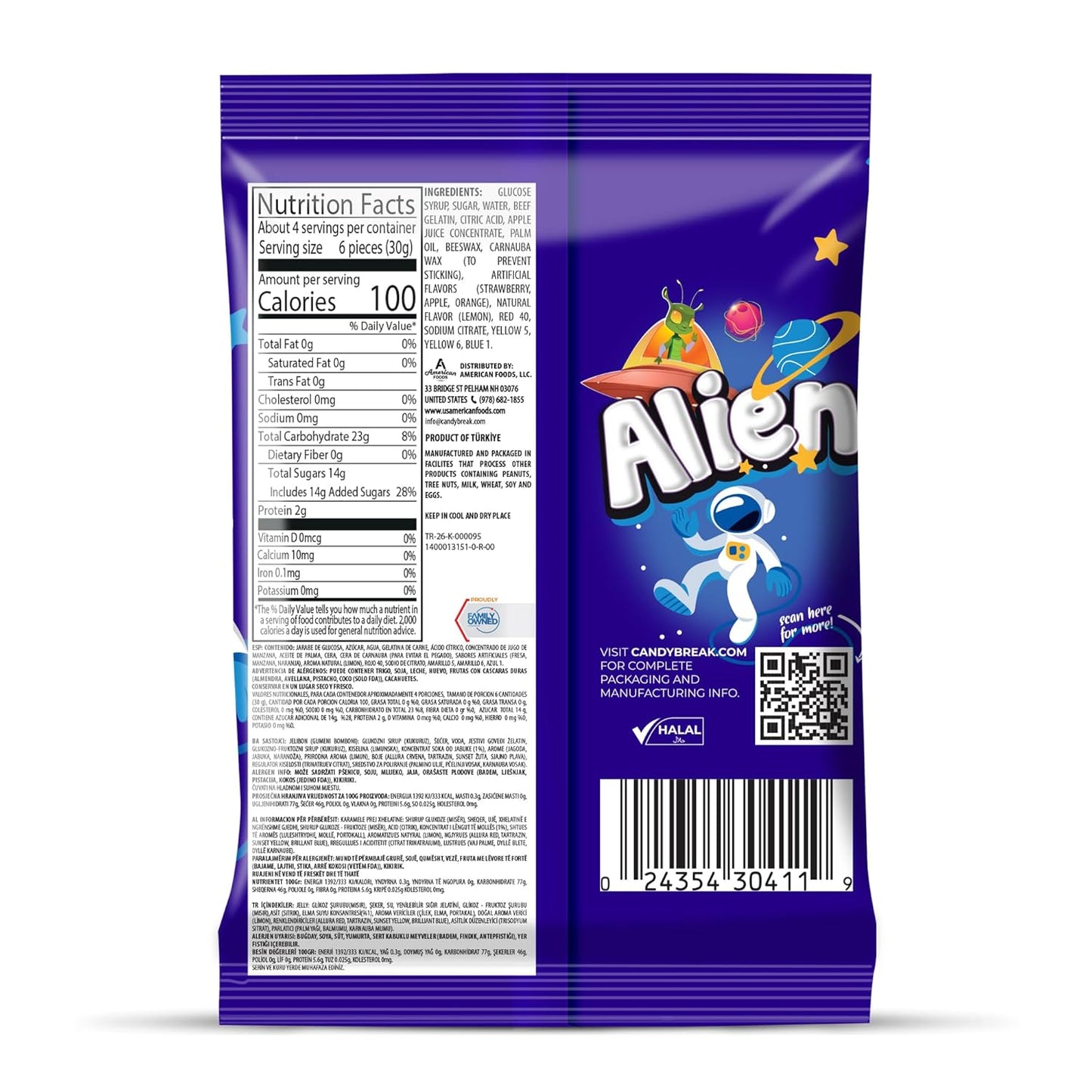 Candy Break Alien Mystery Gummy Candy - Individually Wrapped Share Size 4 Oz Bags (Pack of 12)