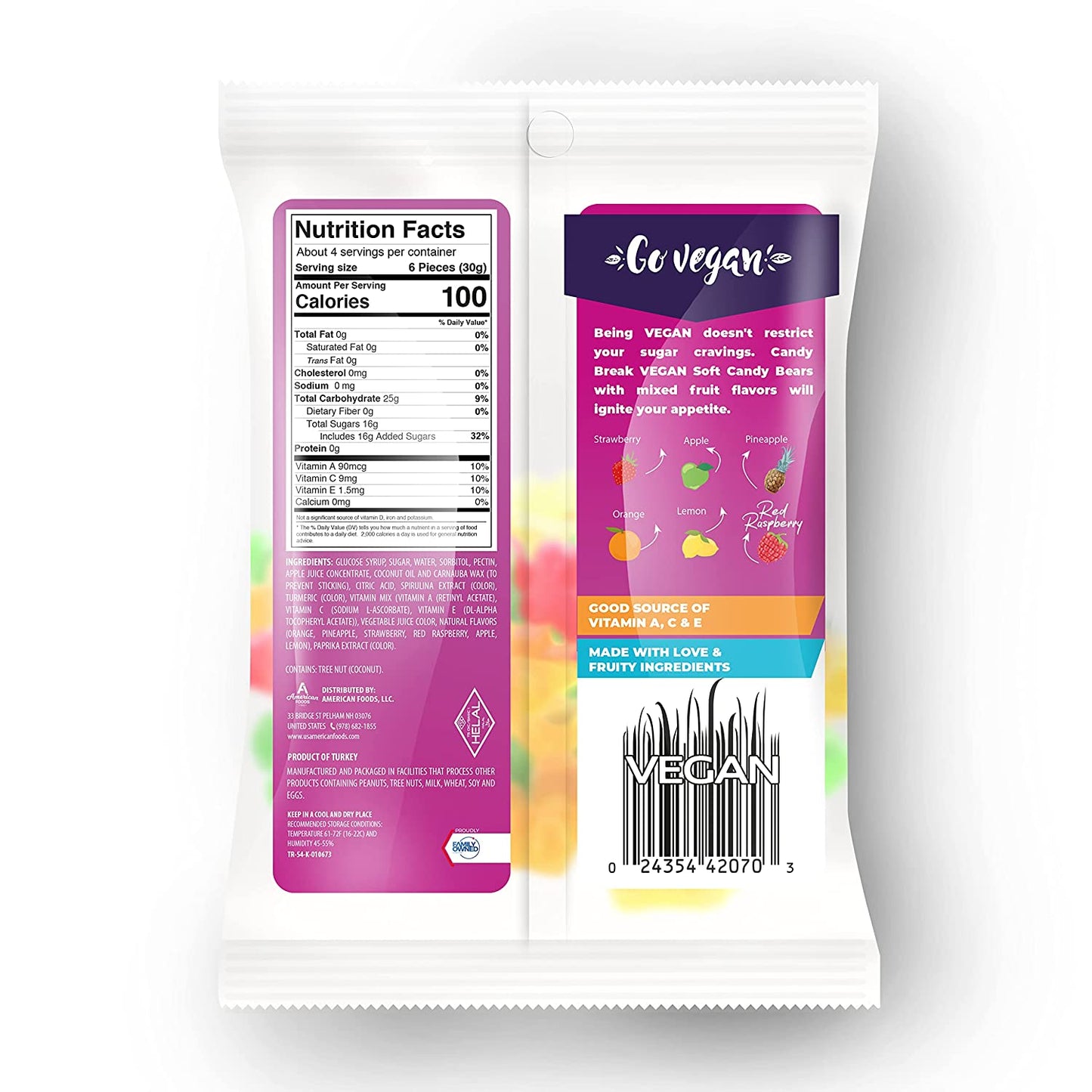 Candy Break Mixed Fruit Flavored Vegan Soft Candy - 4 Oz Bags (Pack of 12)