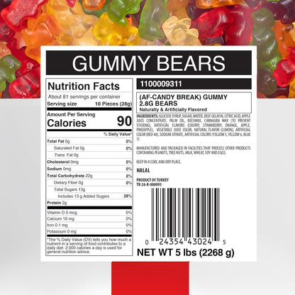 Candy Break 6 Flavor Gummy Bear - 5 lbs Bag