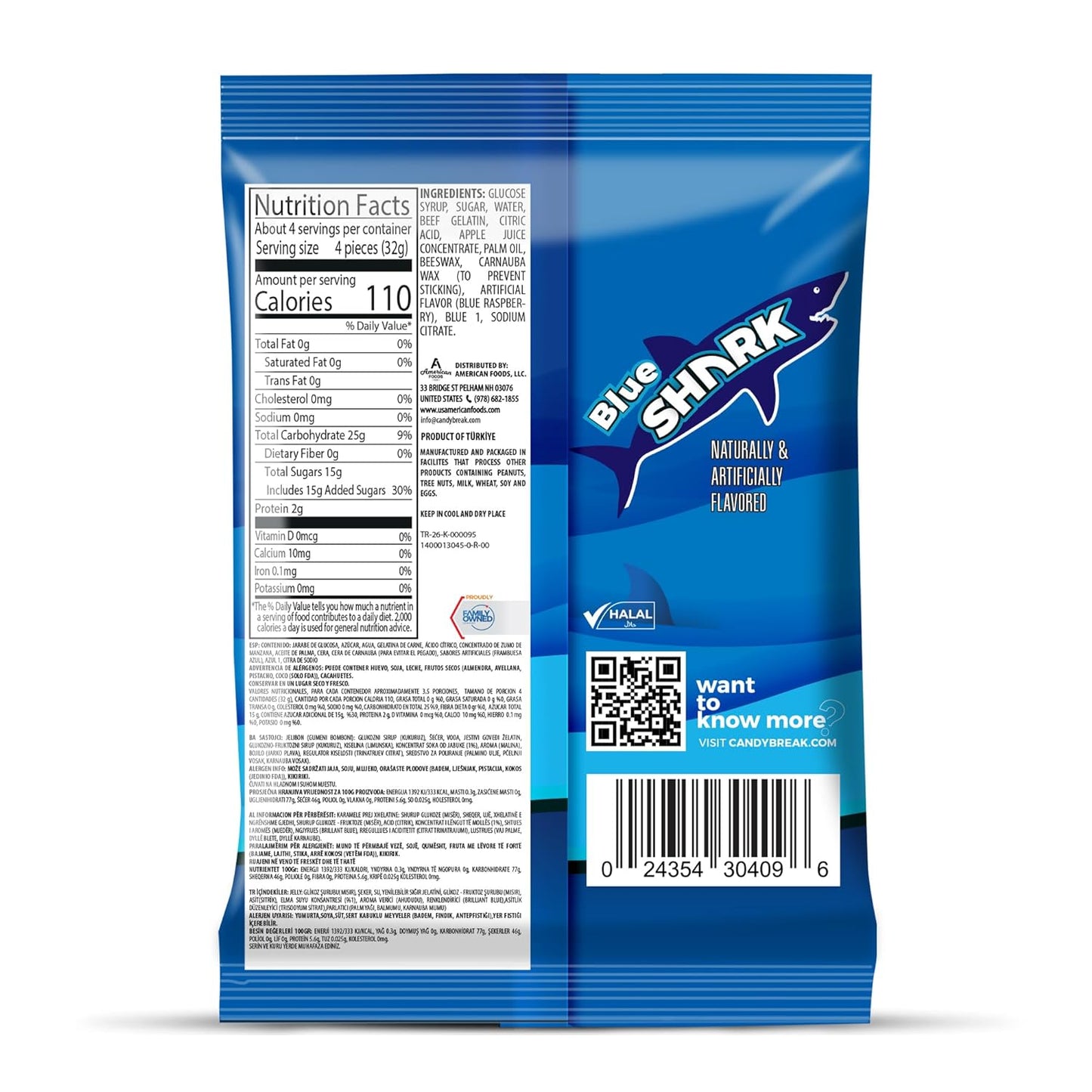 Candy Break Blue Sharks Gummies - 4 Oz Bags (Pack of 12)