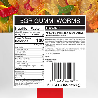 Candy Break Gummy Worms Bulk Gummies - 5 lbs Bag