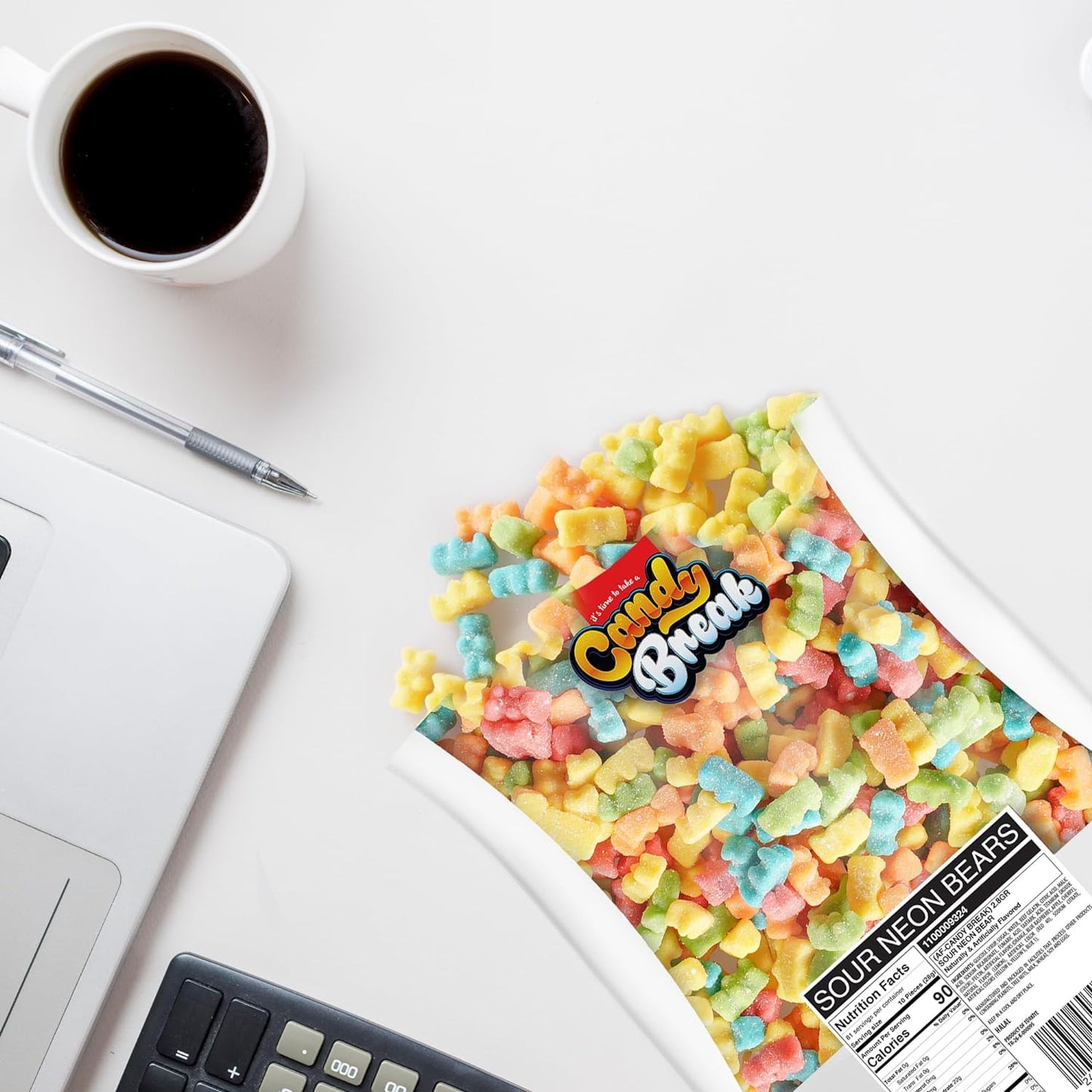 Candy Break Sour Neon Bears Bulk Gummies - 5 lbs Bag
