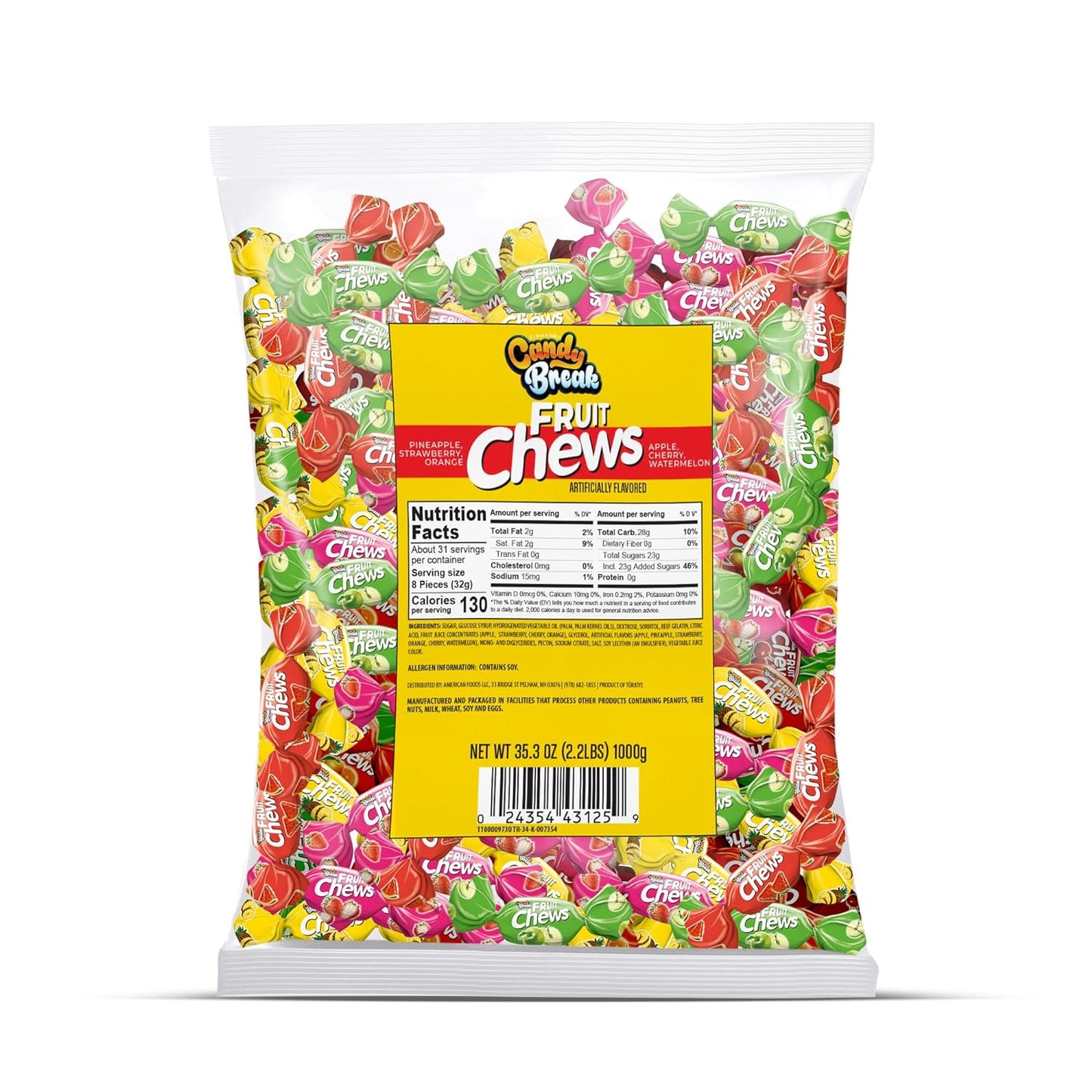 Candy Break Fruit Chews with Assorted Fruit Flavored Filling - 2.2 lbs Bag