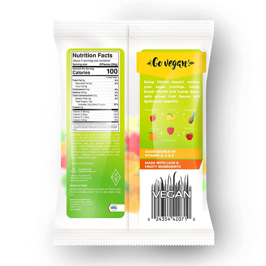 Candy Break Sour Fruit Flavored Vegan Soft Candy - 4 Oz Bags (Pack of 12)