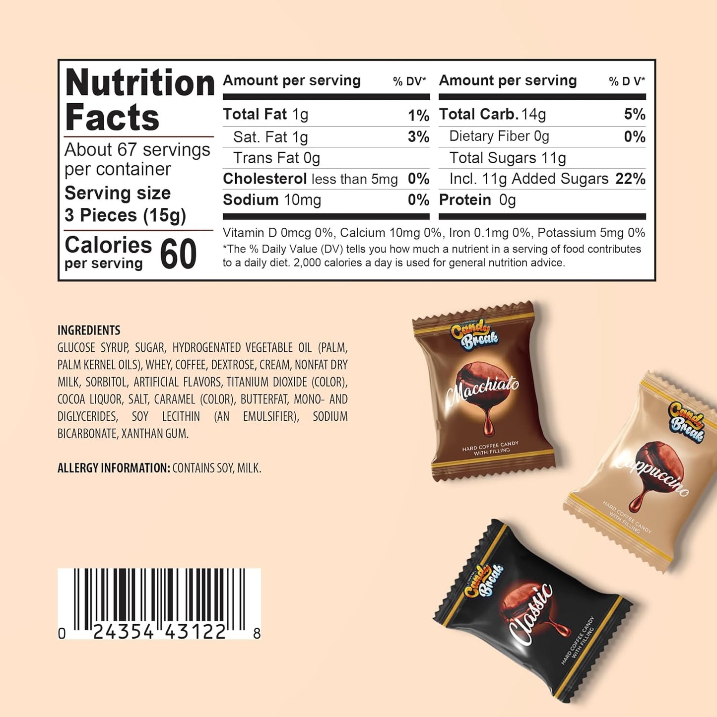 Candy Break Mix Coffee Drops - Center Filled Hard Coffee Candy - 2.2 lbs Bag