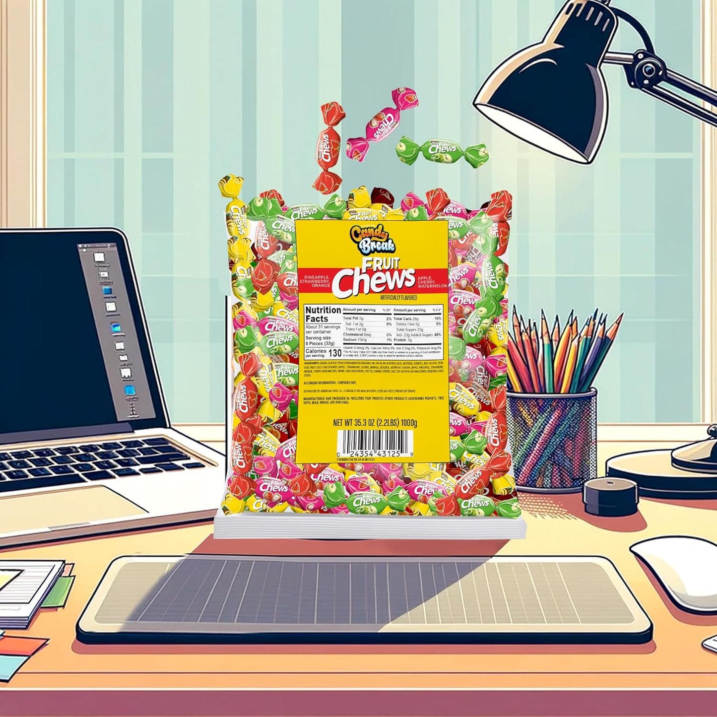 Candy Break Fruit Chews with Assorted Fruit Flavored Filling - 2.2 lbs Bag