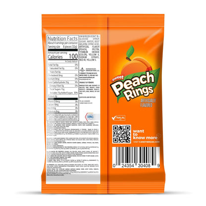Candy Break Fruity Sweet Peach Rings Gummies - 4 Oz Bags (Pack of 12)