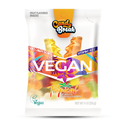 Candy Break Tropical Flavored Vegan Soft Candy - 4 Oz Bags (Pack of 12)