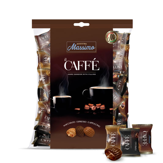 Maestro Massimo Center Filled Hard Coffee Candy, Individually Wrapped, Macchiato, Espresso, Cappuccino Flavored Caffeine Candies